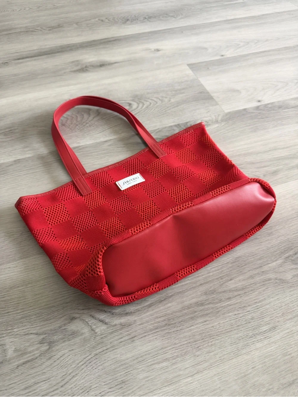 SHISEIDO Ginza Tokyo Red Checkerboard Mesh Tote Bag